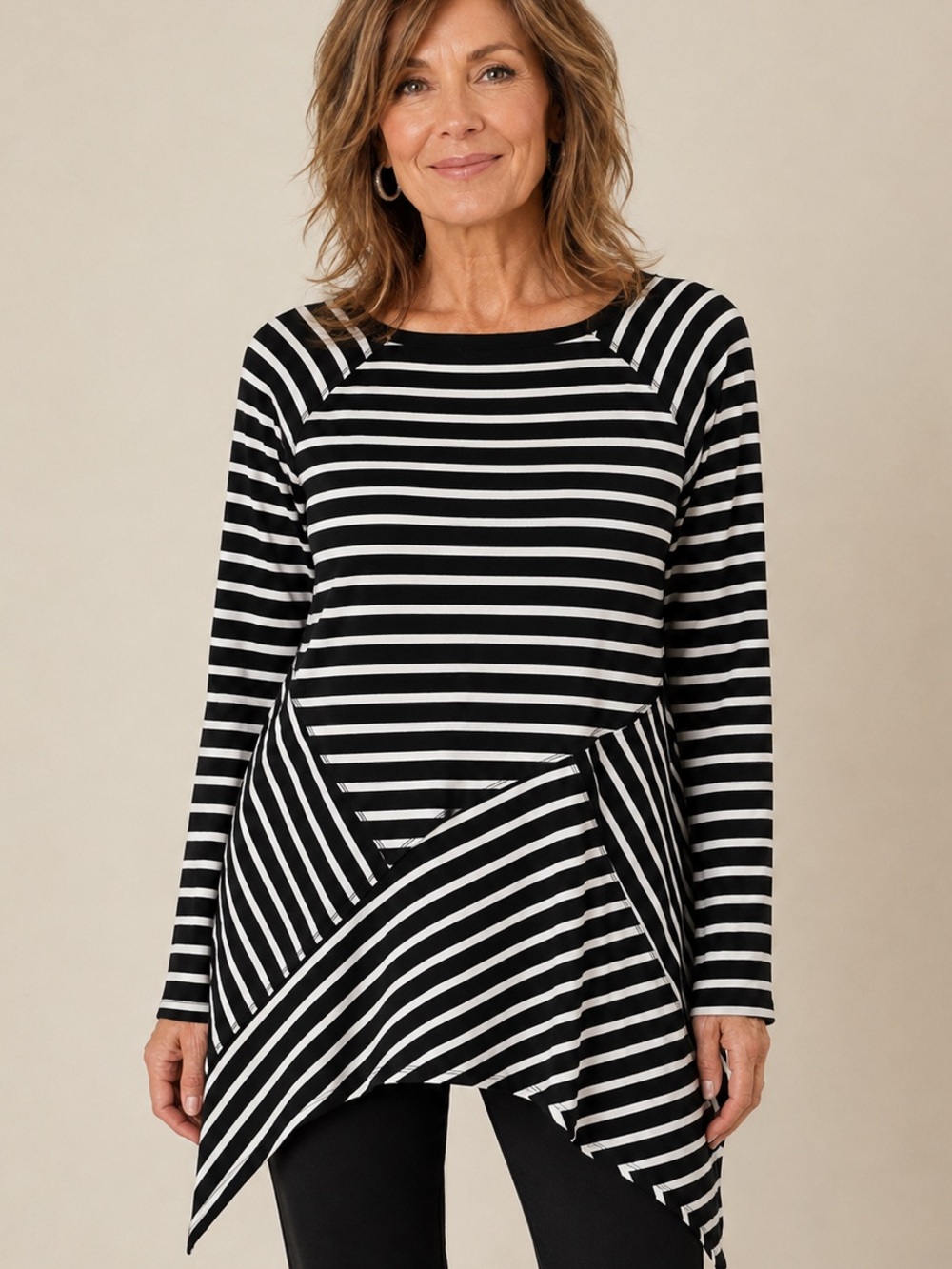 NWT Verve Ami - Black and White Striped Asymmetric Tunic - SzM